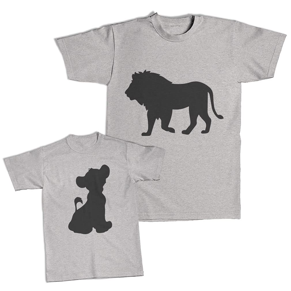 Father and Son Matching Outfits - Lion Animal Silhouette Jungle Theme Cotton T-Shirts for Dad & Baby (6 Months, Oxford Gray) | Perfect for Father's Day, Family Photos & Special Bonding Moments