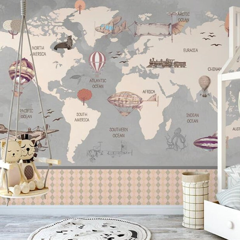 Wonderland Adventure World Map Murals Wallpaper - Premium Peel and Stick Wall Decals for Kids Room, Nursery, Classroom & Playroom Decor