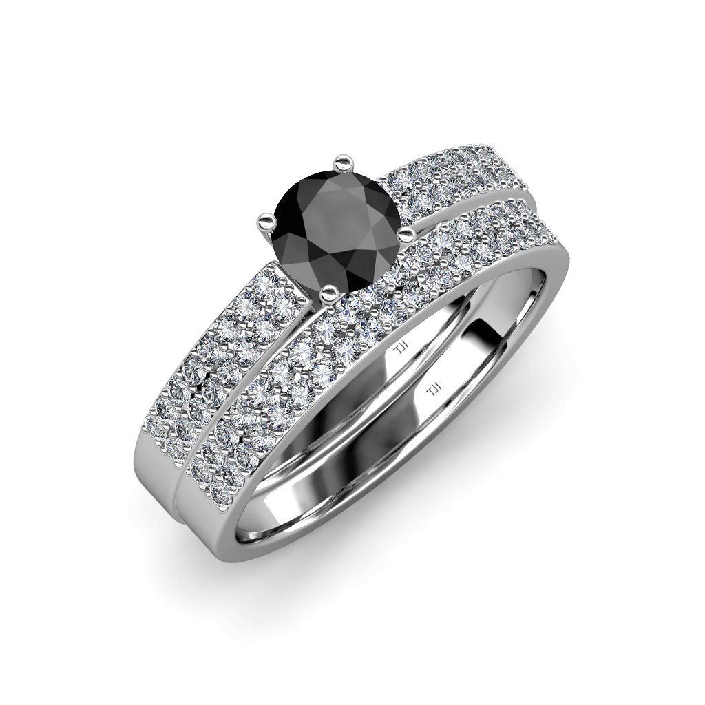 1.80ctw Black & White Diamond Double Row Engagement Ring & Wedding Band Set in 14K White Gold – Perfect for Proposals, Weddings & Anniversaries