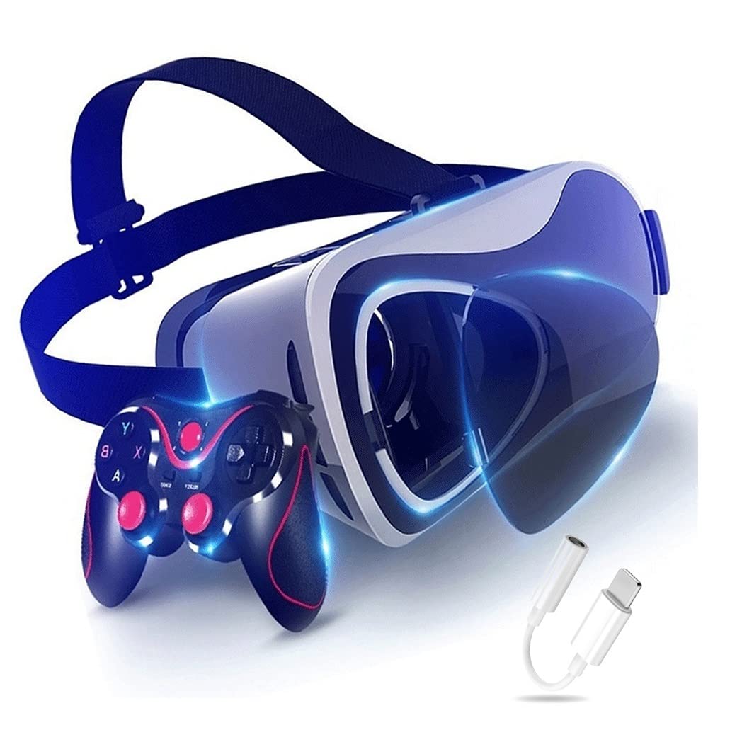 JYMYGS 3D VR Headset with Bluetooth Controller - Virtual Reality Goggles for iPhone 13 Pro Max/13 Pro/13/12/11 & Samsung Galaxy S21/Huawei/Xiaomi - Immersive Gaming & Movie Watching Experience for Android Smartphones
