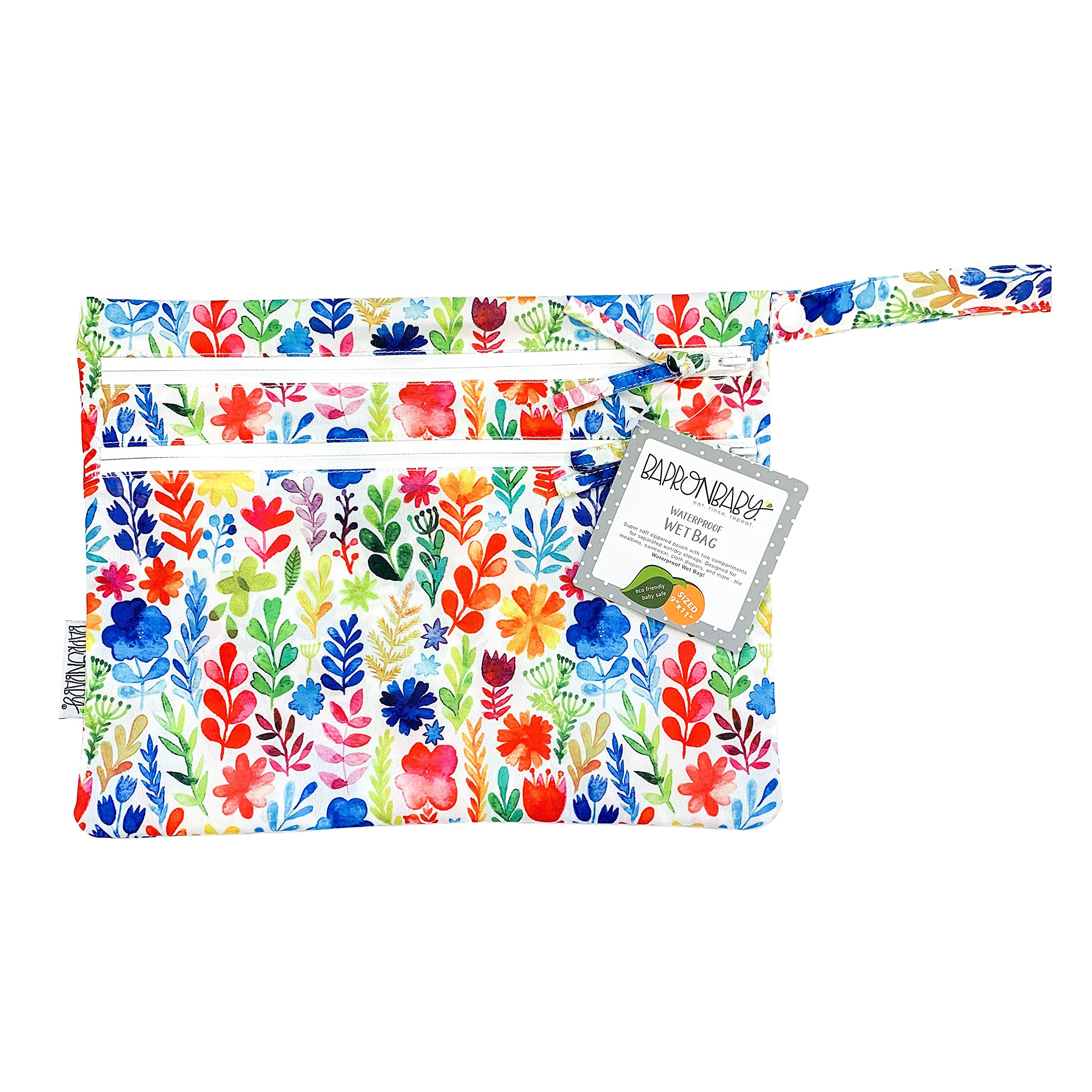 Waterproof Baby Wet Dry Bag with 2 Zippers - Reusable for Diapers, Swimsuits & Snacks - 11x9 Inch (Mealtime & Travel Use)