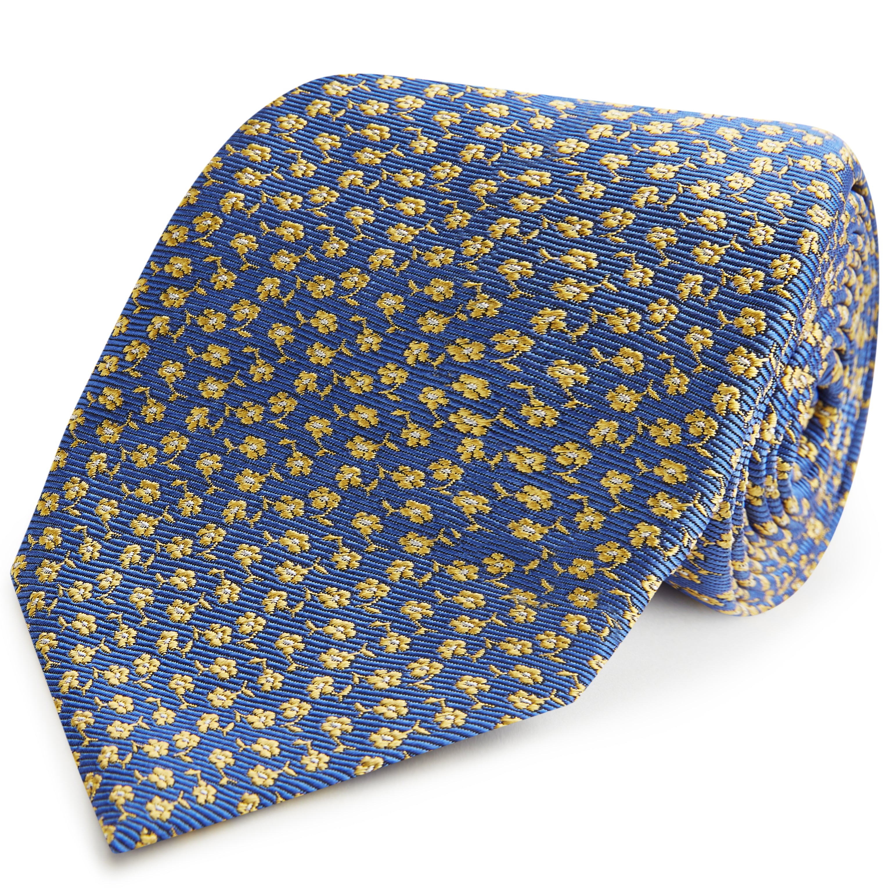Elegant Blue & Yellow Floral Jacquard Silk Tie for Men - Perfect for Weddings, Business Meetings & Formal Events