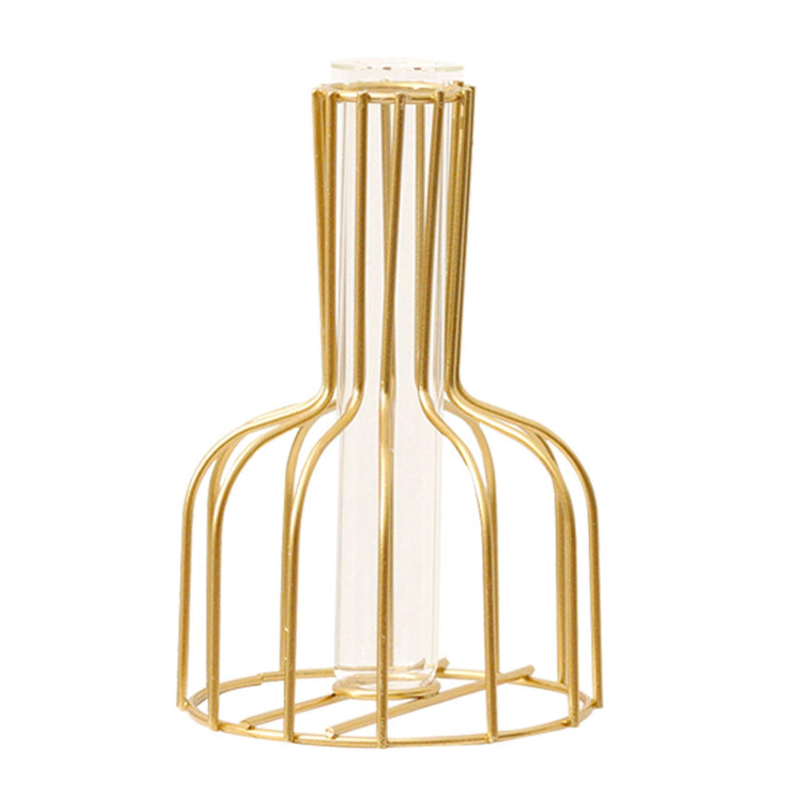 2Pcs Glass Test Tube Flower Vase with Geometric Metal Stand - Modern Tabletop Planter for Hydroponics, Terrarium & Home Decor | Perfect for Office, Garden & Wedding Decorations (Golden)