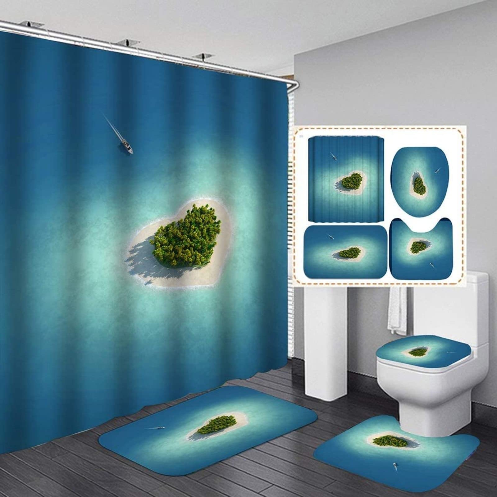3D Digital Printing Shower Curtain Set with Non-Slip Bath Mat & Toilet Lid Cover - Waterproof Bathroom Decor for Home, Hotel & Party - Modern 3D Design for Stylish Bathroom Upgrade