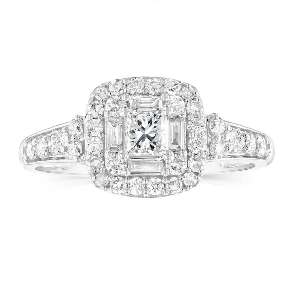14K White Gold 0.70 Carat Diamond Halo Solitaire Engagement Ring - Perfect for Proposals, Anniversaries & Special Occasions
