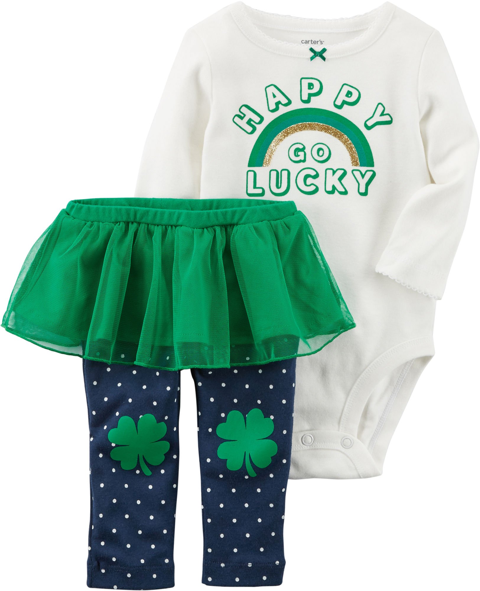 Carter's Infant Girls St. Patrick's Day Outfit - Shamrock Print Bodysuit & Pants Set for Baby Photos & Holiday Celebrations