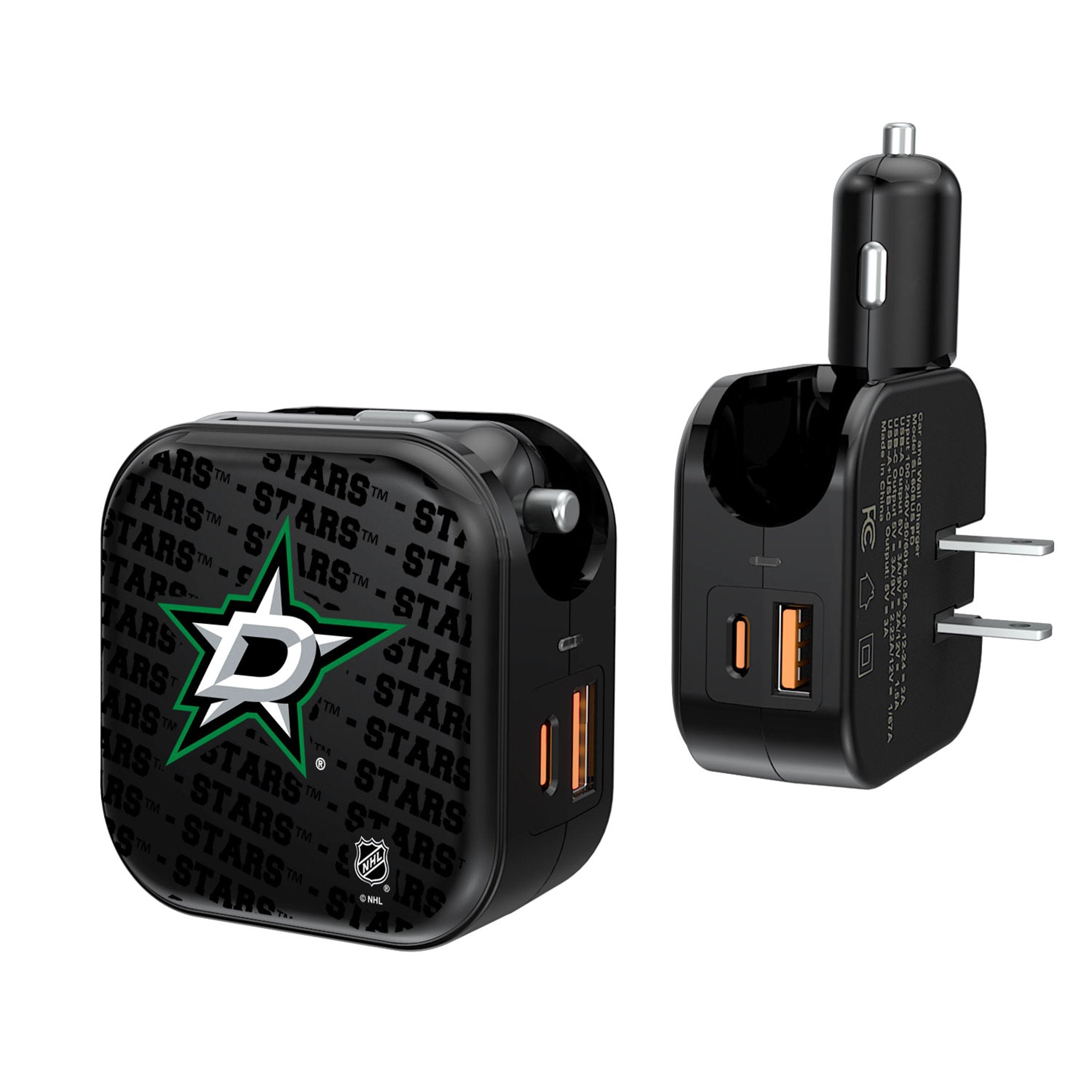 Dallas Stars Hockey Team 2-in-1 USB A/C Fast Charger - Dual Port Phone Charger for iPhone & Android - Perfect for Home, Office & Travel