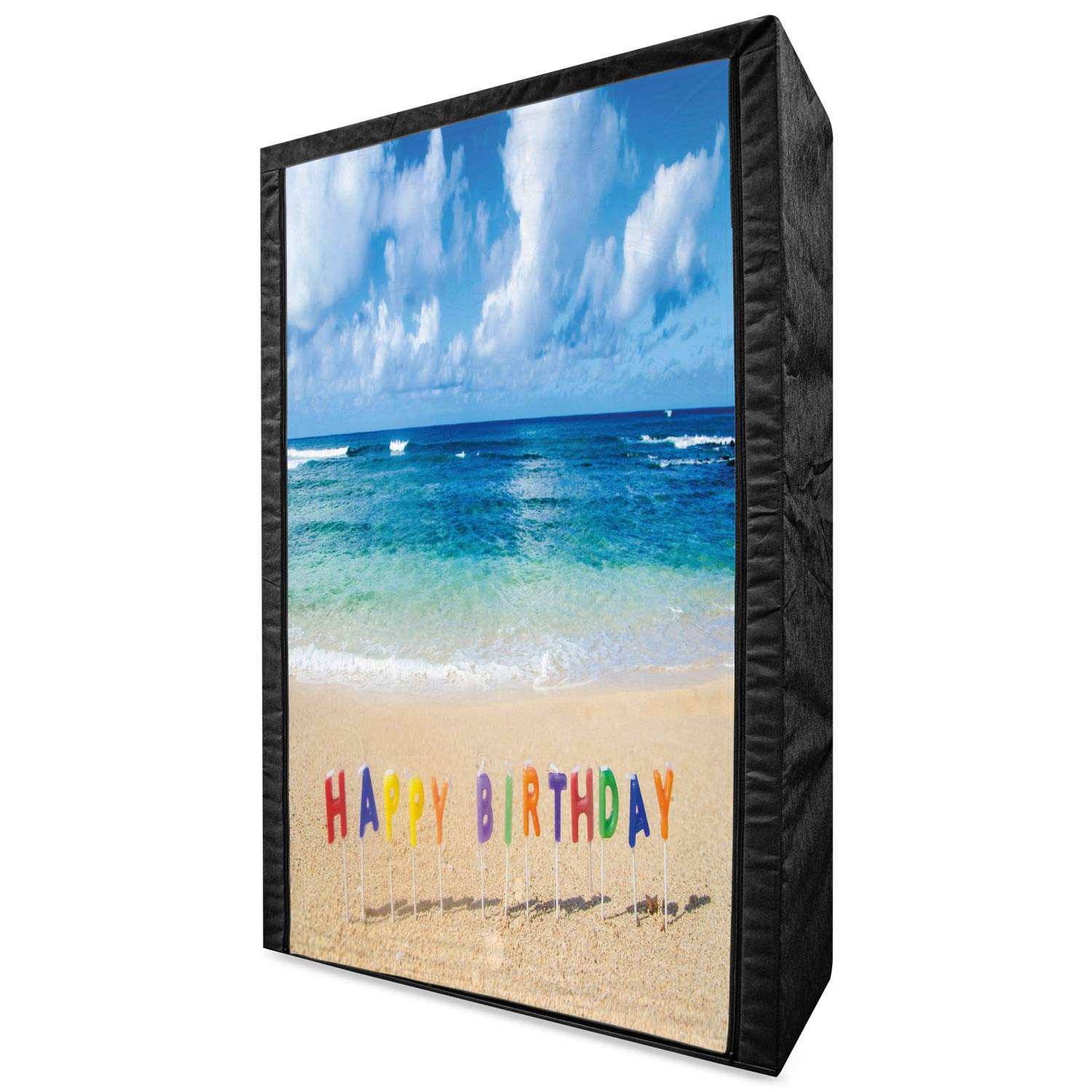 Ambesonne Birthday Portable Fabric Wardrobe - Tropical Beach Hawaii Themed Clothing Organizer with Shelves, 42.5 Inch Multicolor Storage Closet | Perfect for Birthday Parties, Beach Themed Events & Home Organization