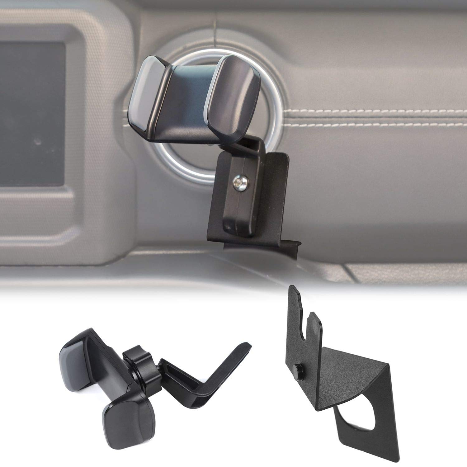 JeCar Universal Phone Holder & Walkie Talkie Mount - 2-in-1 Bolt-on Bracket Compatible with 2018-2022 Jeep Wrangler JL/JLU & 2020-2022 Gladiator JT (Black) - Perfect for Off-Road Adventures, Camping & Daily Commuting