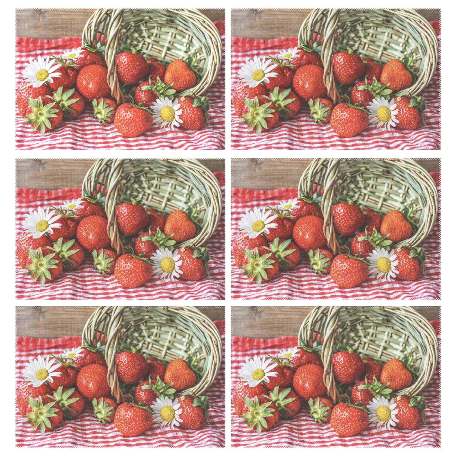 ALAZA Strawberry-Themed 6-Piece Placemat Set - Non-Slip Heat Resistant Table Mats for Kitchen & Dining Room - Washable Fall Decor Place Mats for Thanksgiving & Autumn Table Setting (6 Pack)