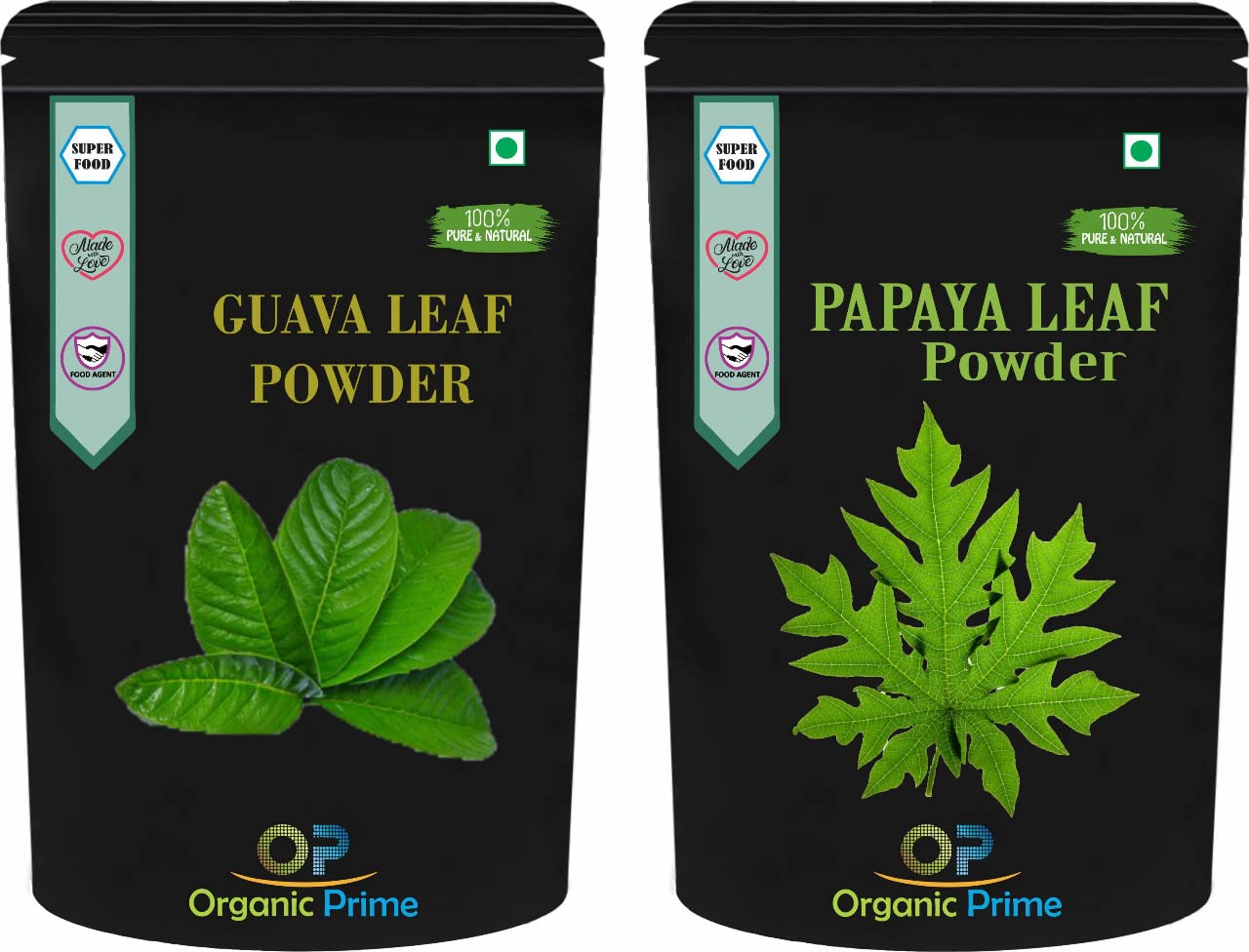 Organic Prime Pack of 2 - 100% Natural Papaya Leaf Powder & Guava Leaf Powder (100g Each, Total 200g) | Herbal Supplement for Digestion, Immunity & Skin Health | Perfect for Smoothies, Teas & DIY Beauty Recipes
