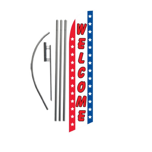 Patriotic Welcome Feather Banner Swooper Flag with Pole Kit & Ground Stake - Perfect for 4th of July, Memorial Day, and Front Yard Decorations