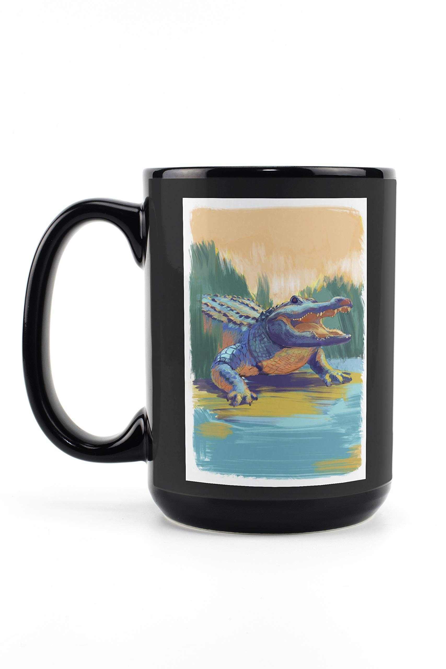 Lantern Press Alligator Vivid 15oz Black Ceramic Coffee Mug - Microwave & Dishwasher Safe - Perfect for Home, Office & Outdoor Use
