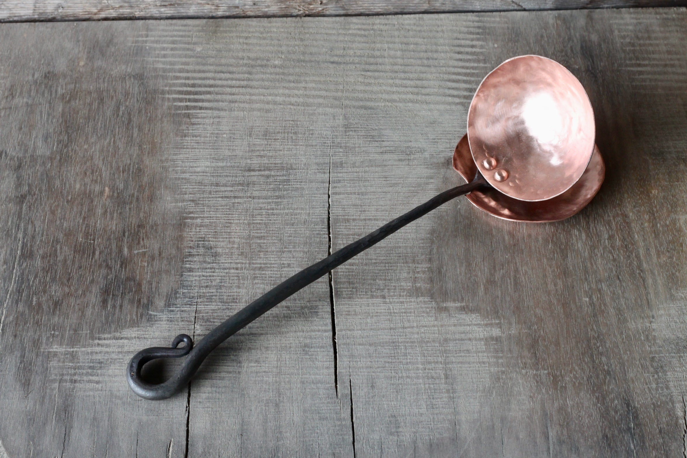 Premium Copper & Steel Ladle with Reverse Curl Design - Durable Kitchen Utensil for Cooking, Serving & Baking - Perfect for Soups, Sauces & Desserts