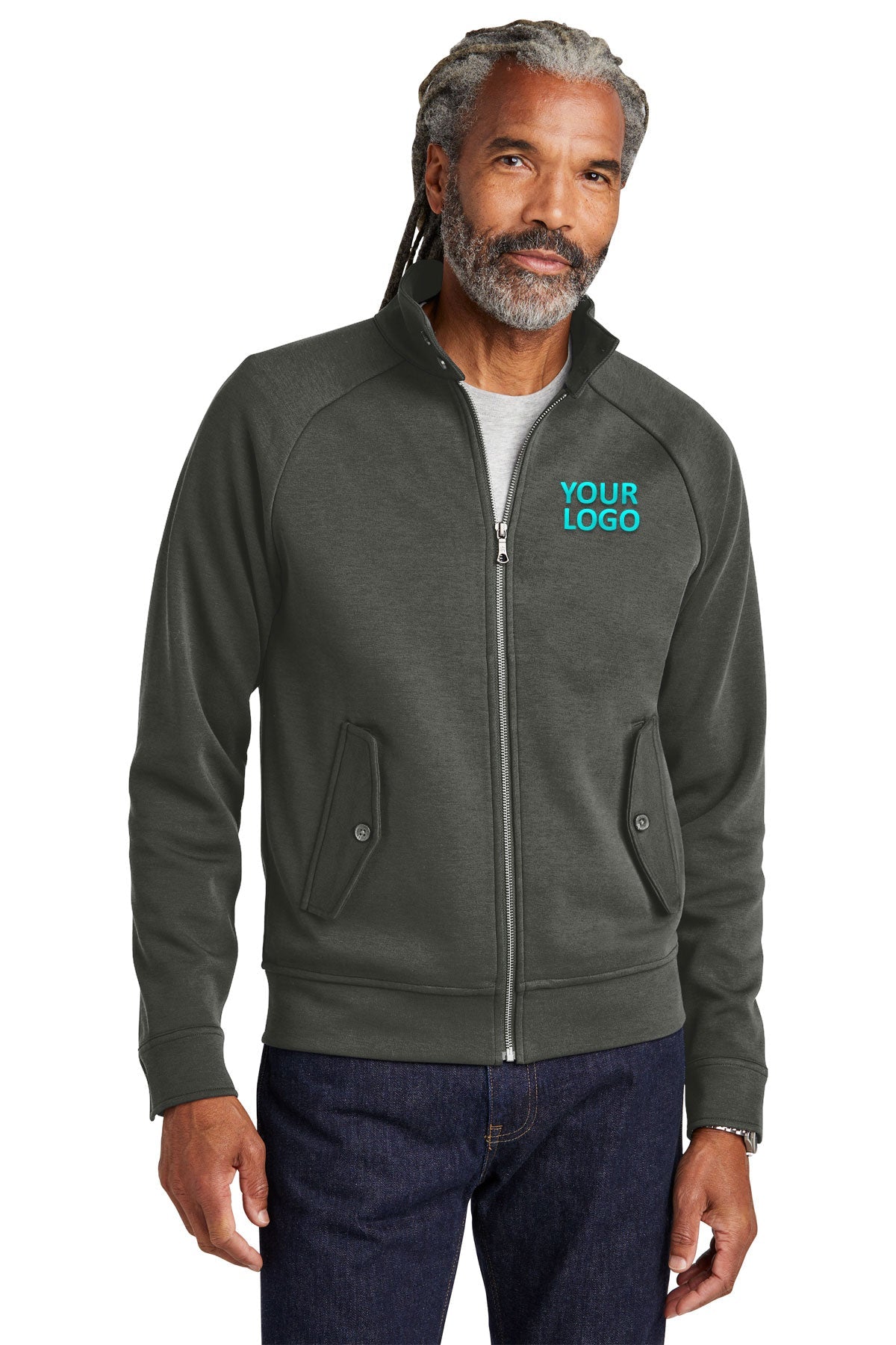Brooks Brothers Men's Double Knit Full Zip Jacket - Windsor Grey | Comfortable & Stylish Casual Wear for Work & Outdoor Activities