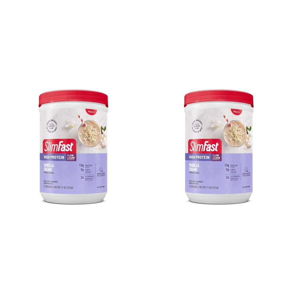SlimFast Advanced Nutrition High Protein Meal Replacement Shake - Vanilla Cream Powder for Weight Loss, 20g Protein, 12 Servings (Pack of 2) | Post-Workout Recovery & Breakfast Meal Replacement for Busy Lifestyles
