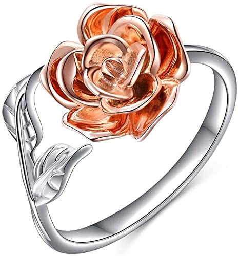 3D Rose Flower Leaf Adjustable Open Cuff Ring for Women - Elegant Wrap Jewelry for Everyday Wear, Date Night & Special Occasions