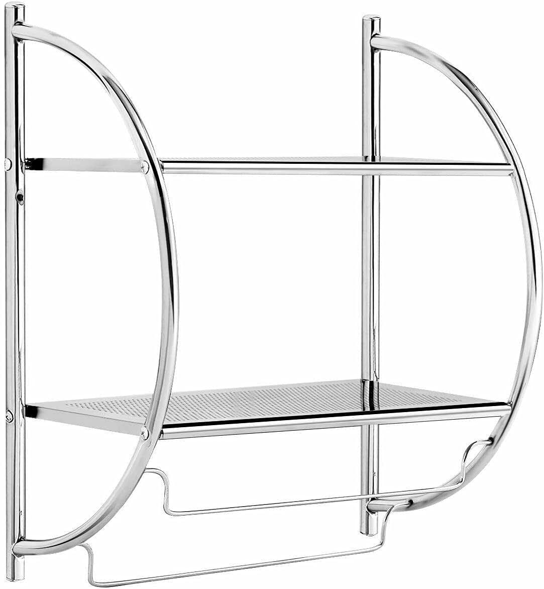 2-Tier Wall Mounted Bathroom Shelf with Towel Bar - Double Layer Bathroom Storage Organizer for Towels, Toiletries & Decor - Perfect for Small Bathrooms, Apartments & Vanity Organization