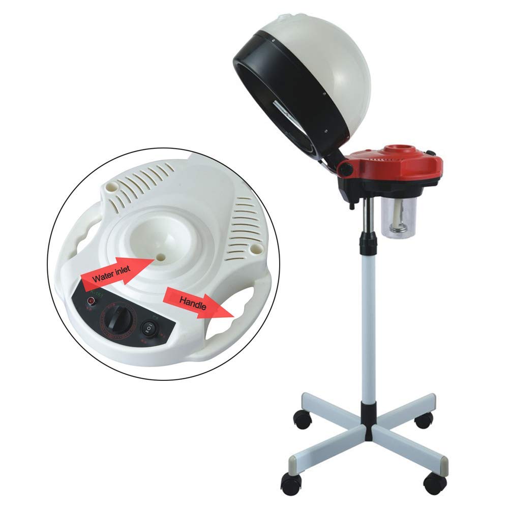GAXQFEI Professional Salon Hair Steamer with Rolling Floor Stand - Thermal Hair Conditioning Treatment for Home Spa & Beauty Care - Perfect for Deep Conditioning, Scalp Treatment & Hair Hydration (Red)