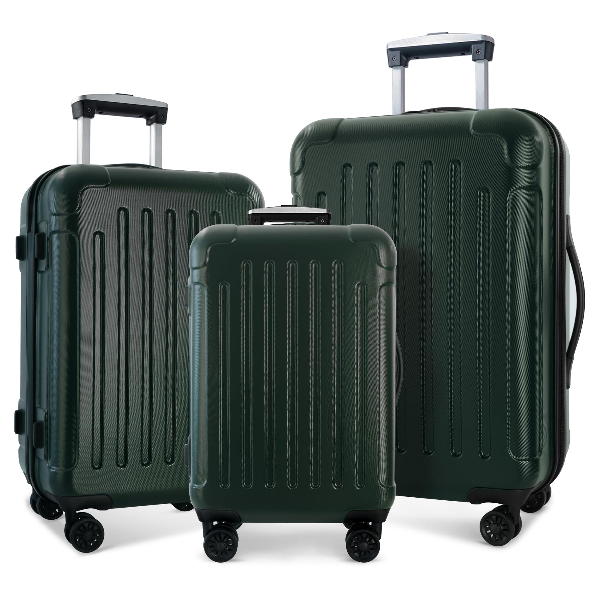 3 Piece Lightweight Hard Shell Luggage Set with Spinner Wheels & TSA Lock - PC+ABS Durable Suitcase for Travel & Business (20/24/28 Inch, Pinstripe Green) | Perfect for Family Vacations, Business Trips & International Travel