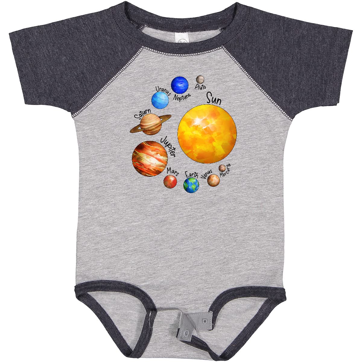 Inktastic Sun and Planets - Yes, and Pluto Baby Bodysuit | Cute Astronomy Themed Onesie for Infants | Perfect for Space Lovers, Science Gifts & Newborn Photoshoots