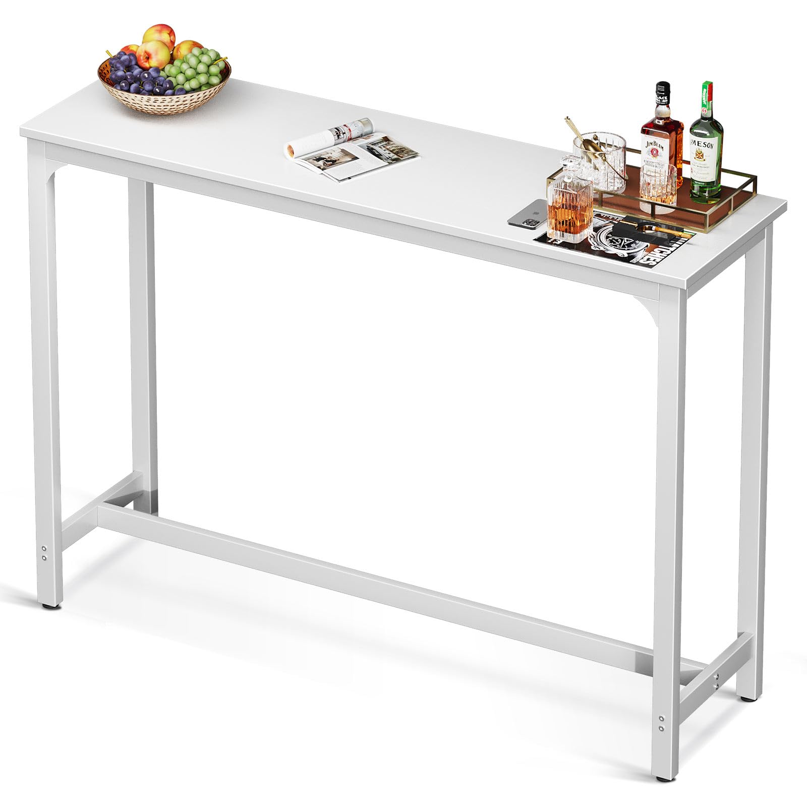 ODK 55 Inch White Rectangular Bar Table - Counter Height Pub Table with Sturdy Metal Legs & Easy-to-Clean Surface - Perfect for Kitchen, Dining Room, Home Bar & Indoor Entertaining