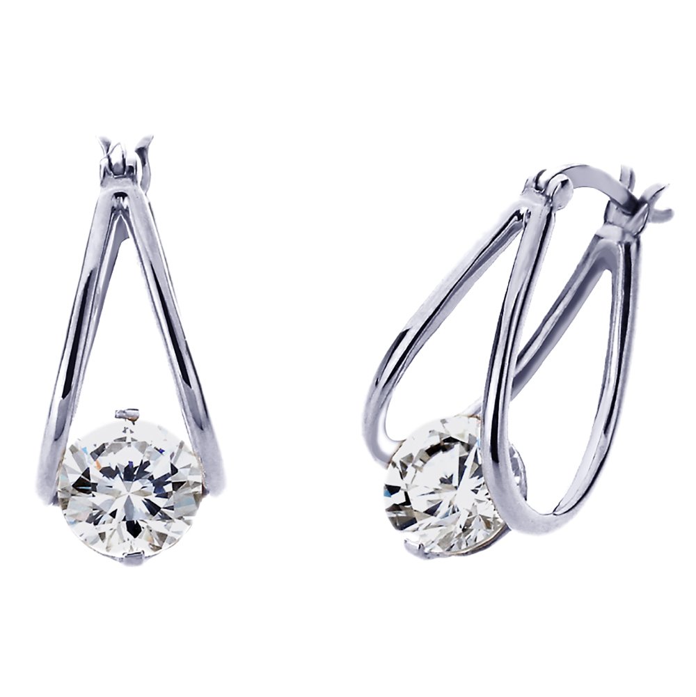 925 Sterling Silver Hoop Drop Earrings with Invisible Setting Round CZ Stones - Platinum, 14K Gold or Rose Gold Plated | Elegant Modern Design for Women, Perfect for Parties, Weddings & Daily Wear