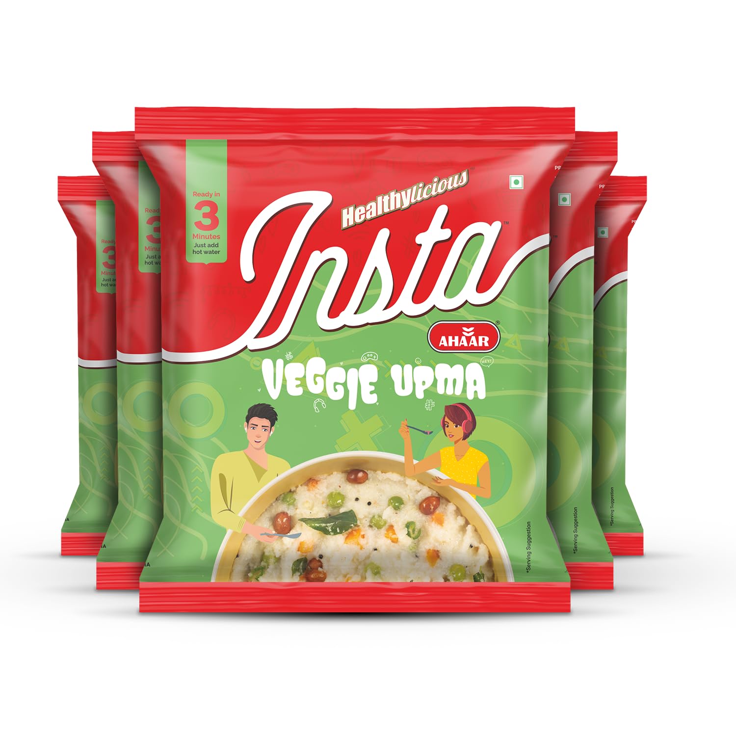 Insta Ahaar Veggie Upma Ready-to-Eat Instant Meal - Pack of 5 (60g Each) | Healthy Indian Breakfast & Snack | Quick Vegan Food for Office, Travel & Emergency Meals