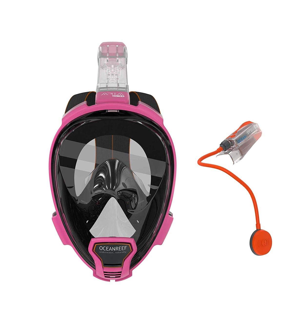Ocean Reef Aria QR+ Full Face Snorkeling Mask with Camera Mount & Snorkie Talkie - Pink, Size S/M - Perfect for Underwater Photography & Hands-Free Communication
