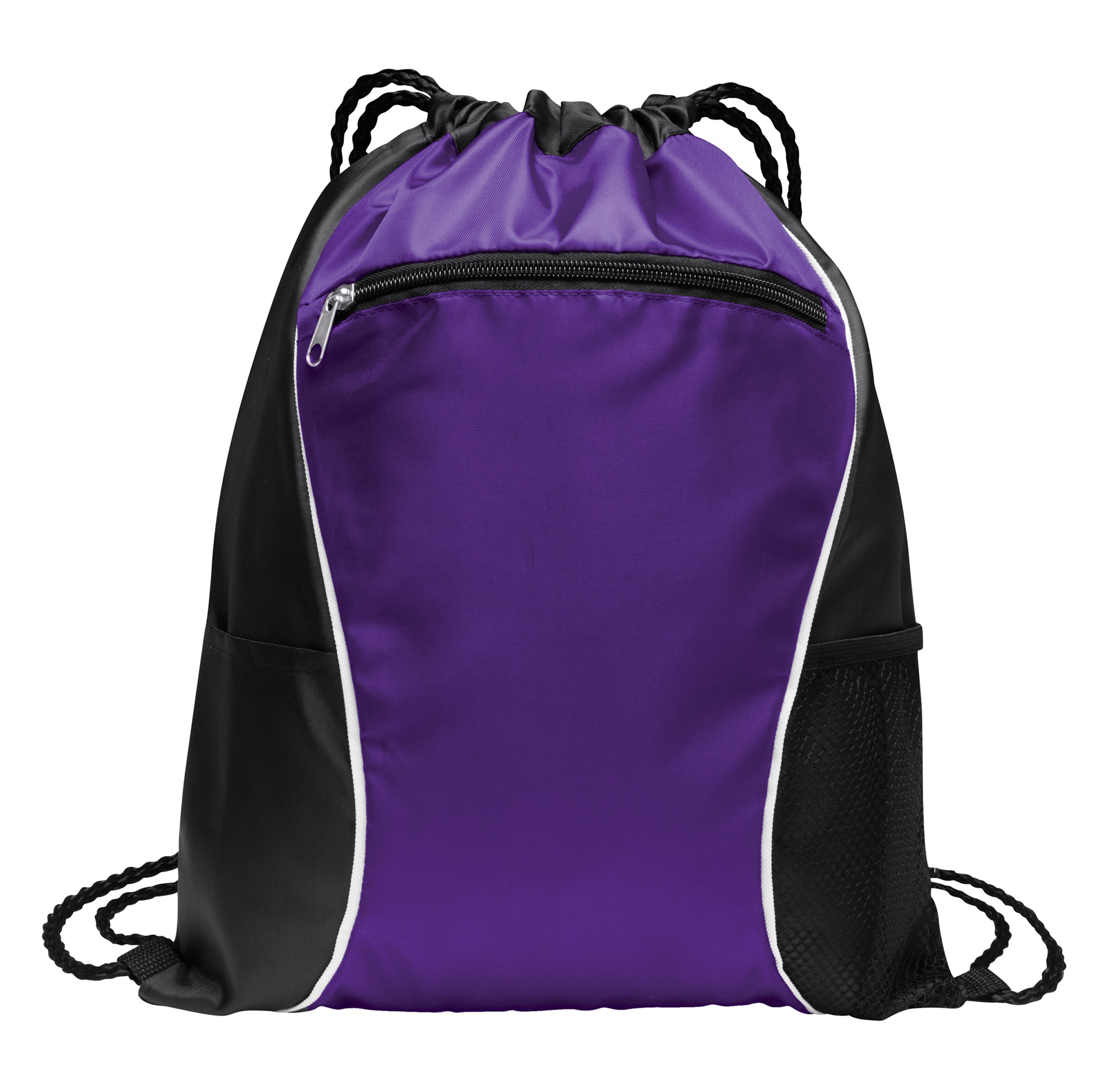 Durable Two-Tone Polyester Drawstring Backpack - Bulk Pack of 12 Purple Gym Bags for Sports, Travel & Promotional Giveaways | Wholesale Cinch Sack for School, Work & Events