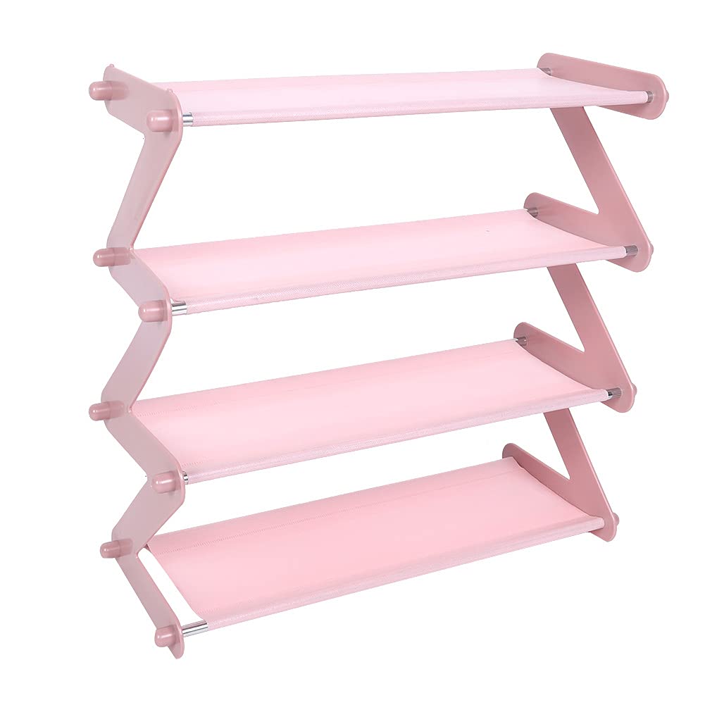 4-Tier Stainless Steel Shoe Rack for Closet - Pink Shoe Organizer Shelf with Storage Stand for Home, Office, or Entryway Organization