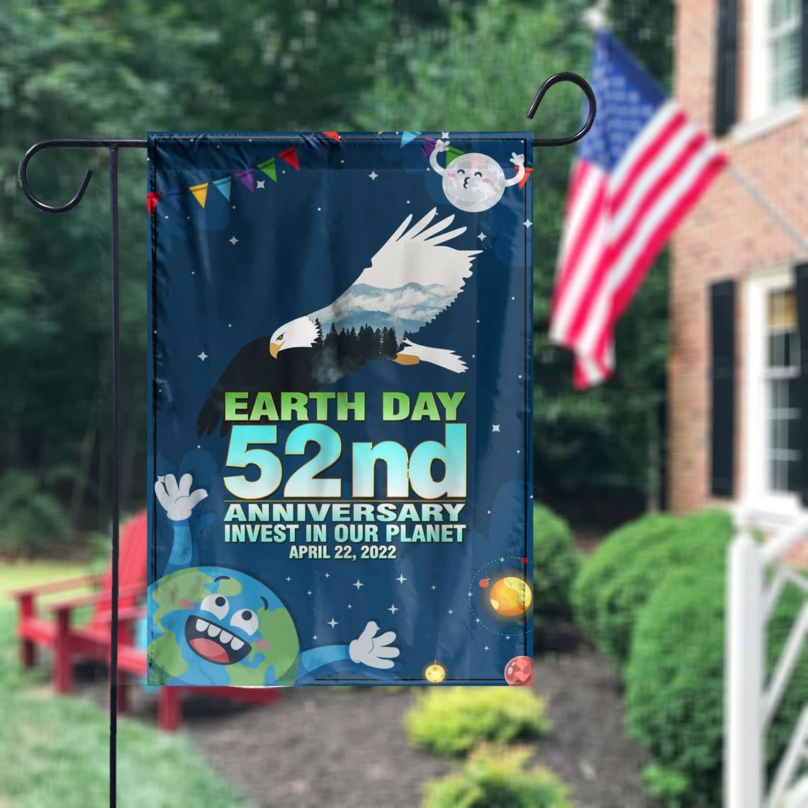 52nd Earth Day Flag - Invest in Our Planet, Save Earth, Global Warming Awareness - Double Sided 12x18 Inch US Flag for Yard, Garden, House - Indoor/Outdoor Decoration - Perfect Earth Day Gift for April 22nd Celebrations & Environmental Events