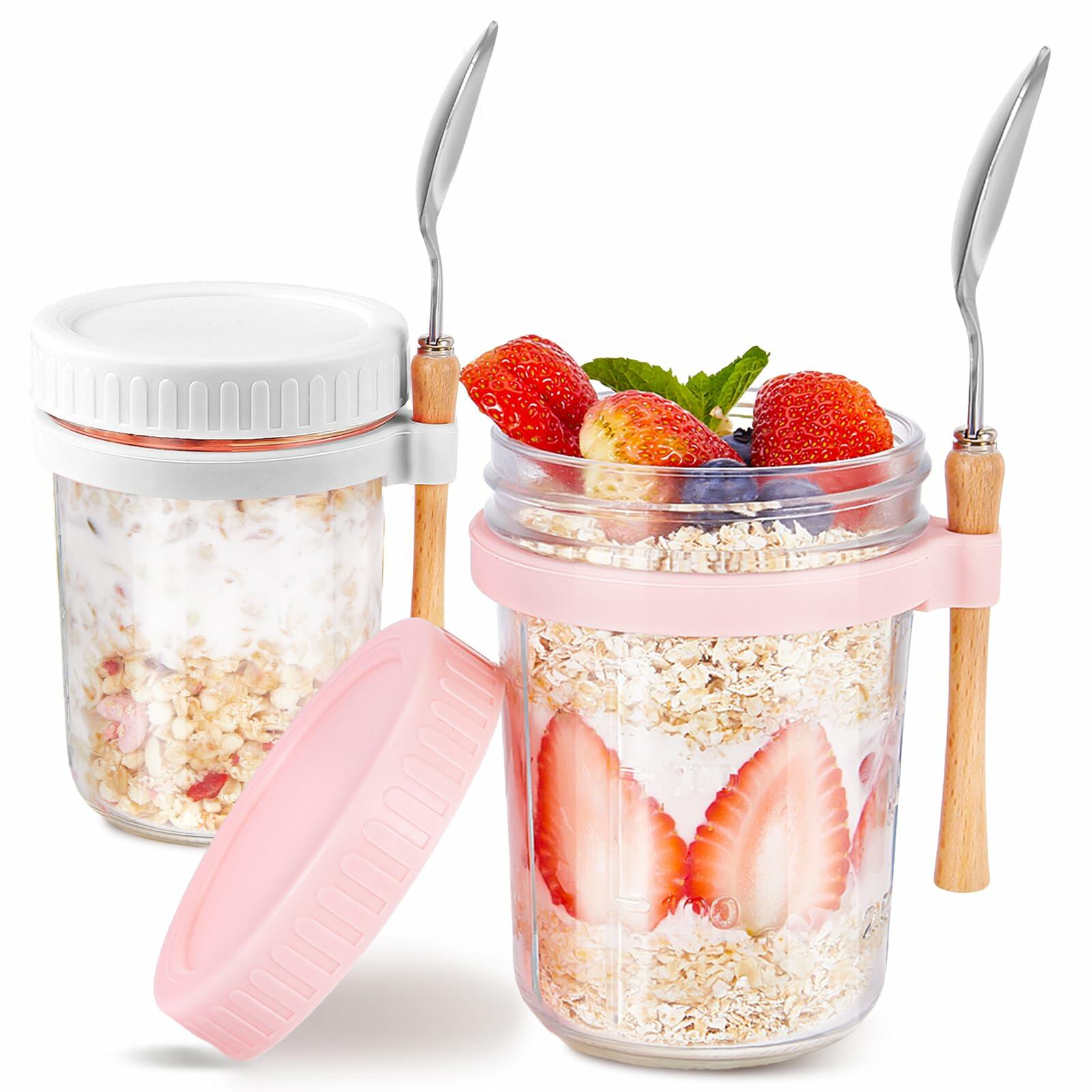 2 Pack 16oz Glass Mason Jars with Lids & Spoons - Perfect for Overnight Oats, Meal Prep, Yogurt Parfaits & Healthy Snacks - BPA-Free, Leak-Proof Food Storage Containers for Home, Office & Travel