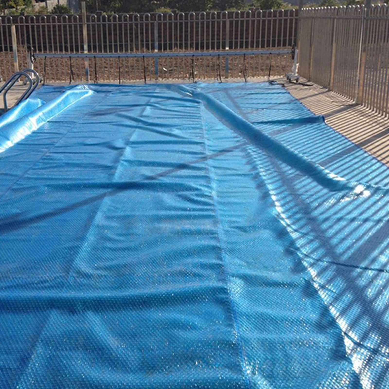 GDMING 400 Microns Heavy Duty Foldable Waterproof Pool Cover - Blue 450x450cm - Winter Protection for In-Ground Rectangular Pools, Backyard, Garden & Family Use - Durable Poly Tarp for All Seasons