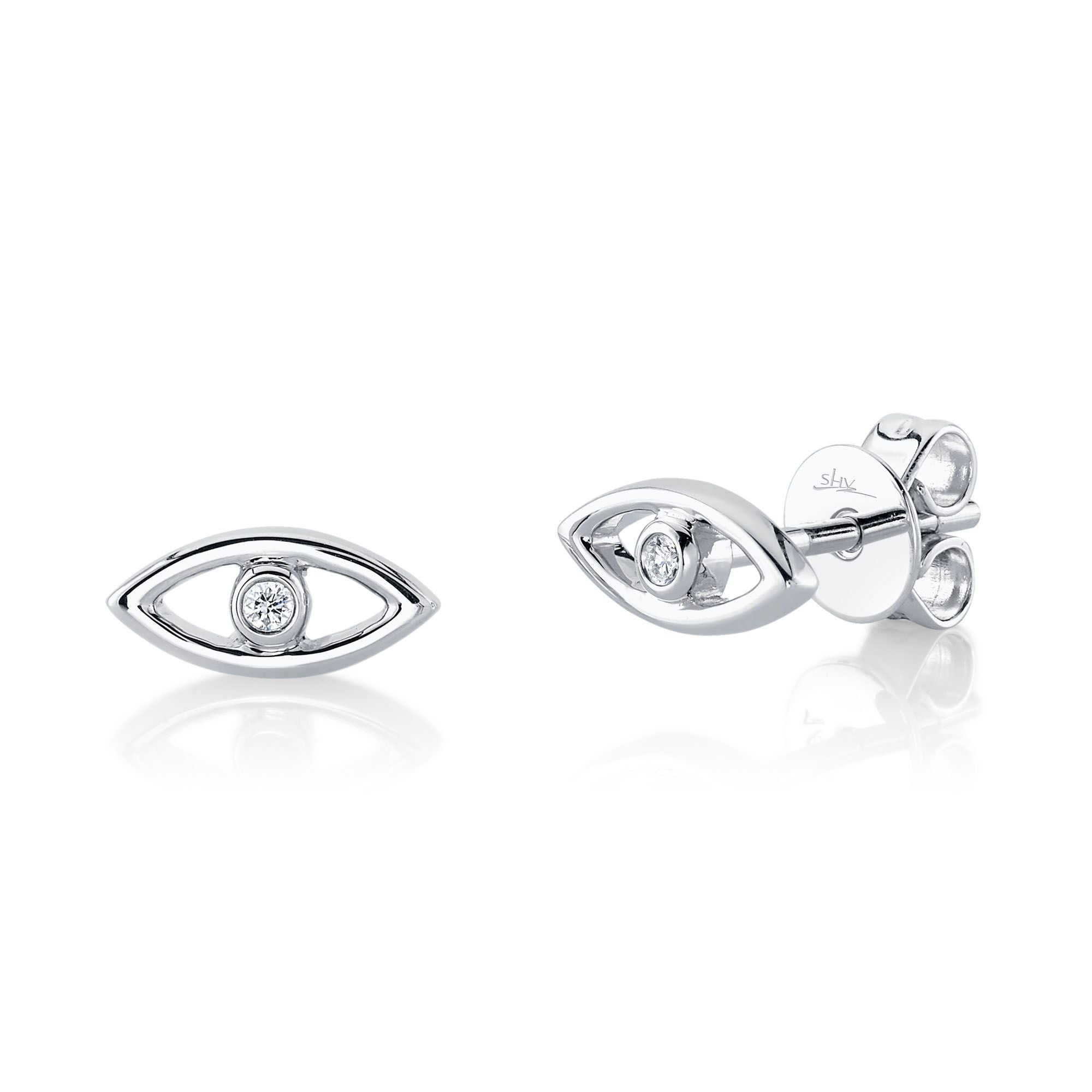 0.02 Ct 14K White Gold Bezel Eye Stud Earrings for Women - Minimalist Diamond Stud Earrings for Everyday Wear, Gift for Her, Wedding, Anniversary & Special Occasions