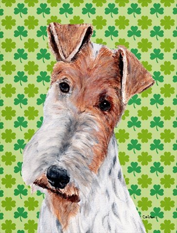 Wire Fox Terrier Lucky Shamrock St. Patrick's Day Garden Flag - Outdoor Decor for Irish-Themed Parties, Yard & Home Celebration
