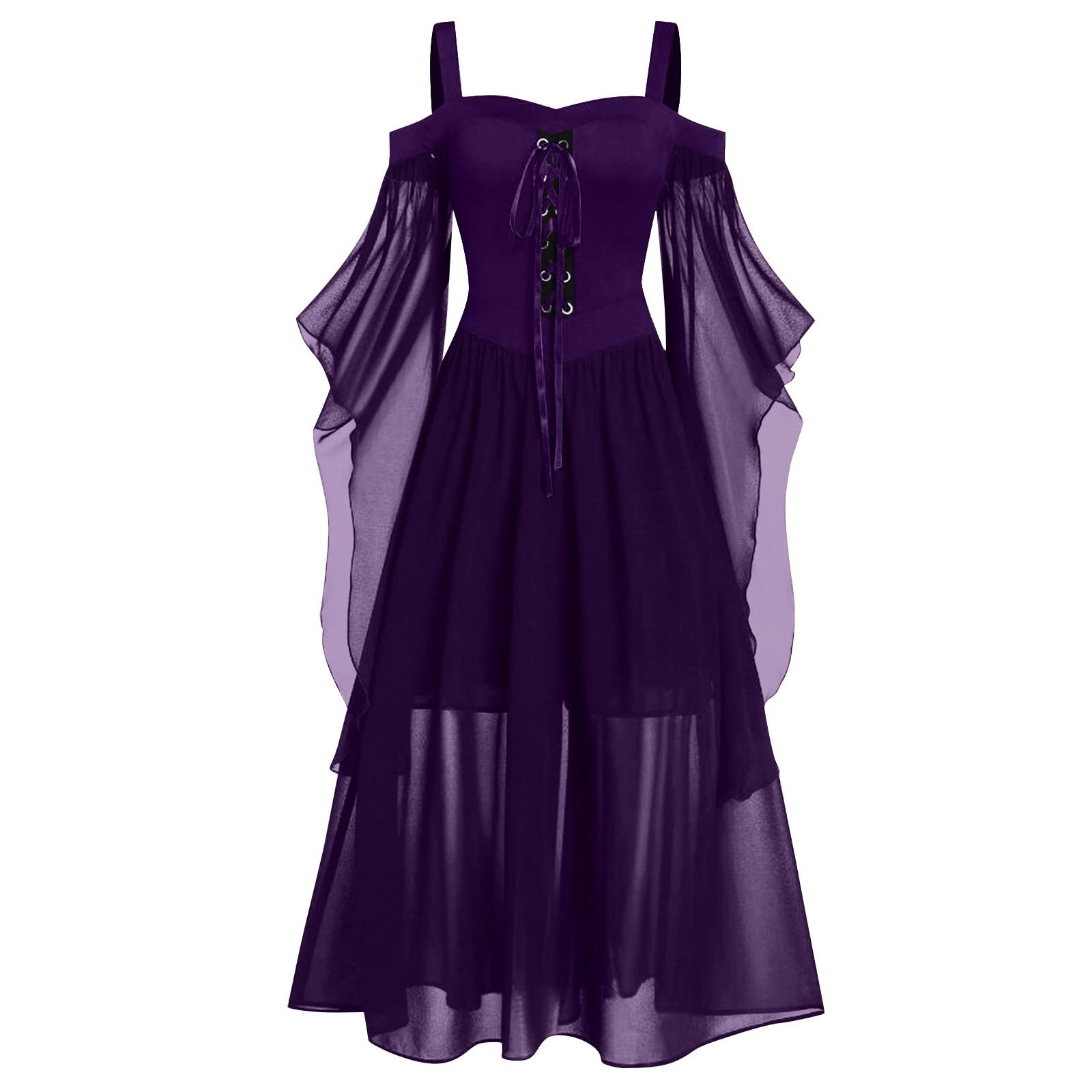 Gothic Women's Dress - Color Block Bandage Mesh Bell Sleeve Midi Dress for Casual Wear & Halloween Costume | Perfect for Goth Parties, Nightclubs, and Dark Fashion Events