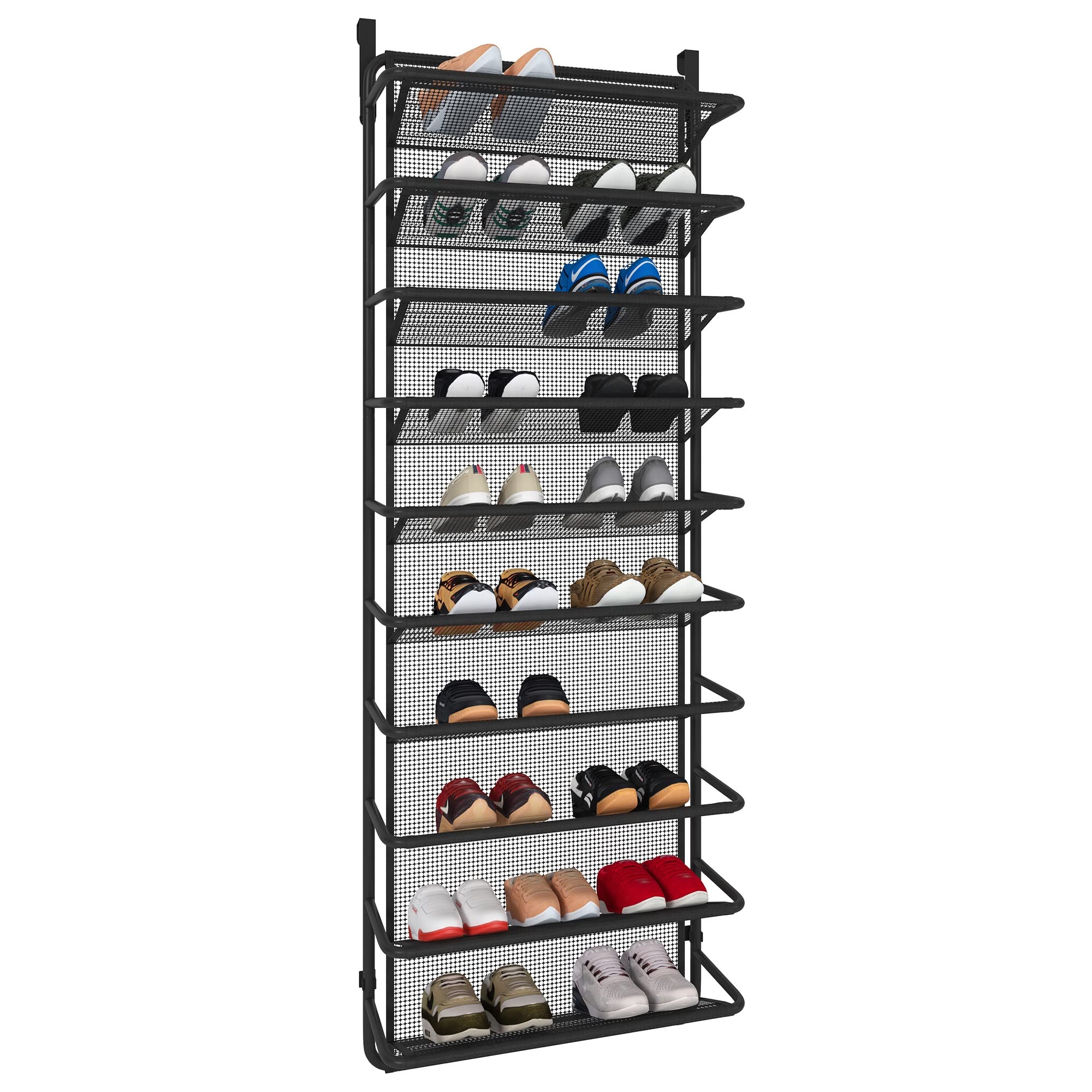 TZAMLI 10-Tier Over The Door Shoe Organizer - Space Saving Hanging Shoe Rack with Sturdy Metal Hooks for Closet, Pantry, Bedroom (10 Tier, Matte Black) - Perfect for Small Apartments & Dorm Rooms