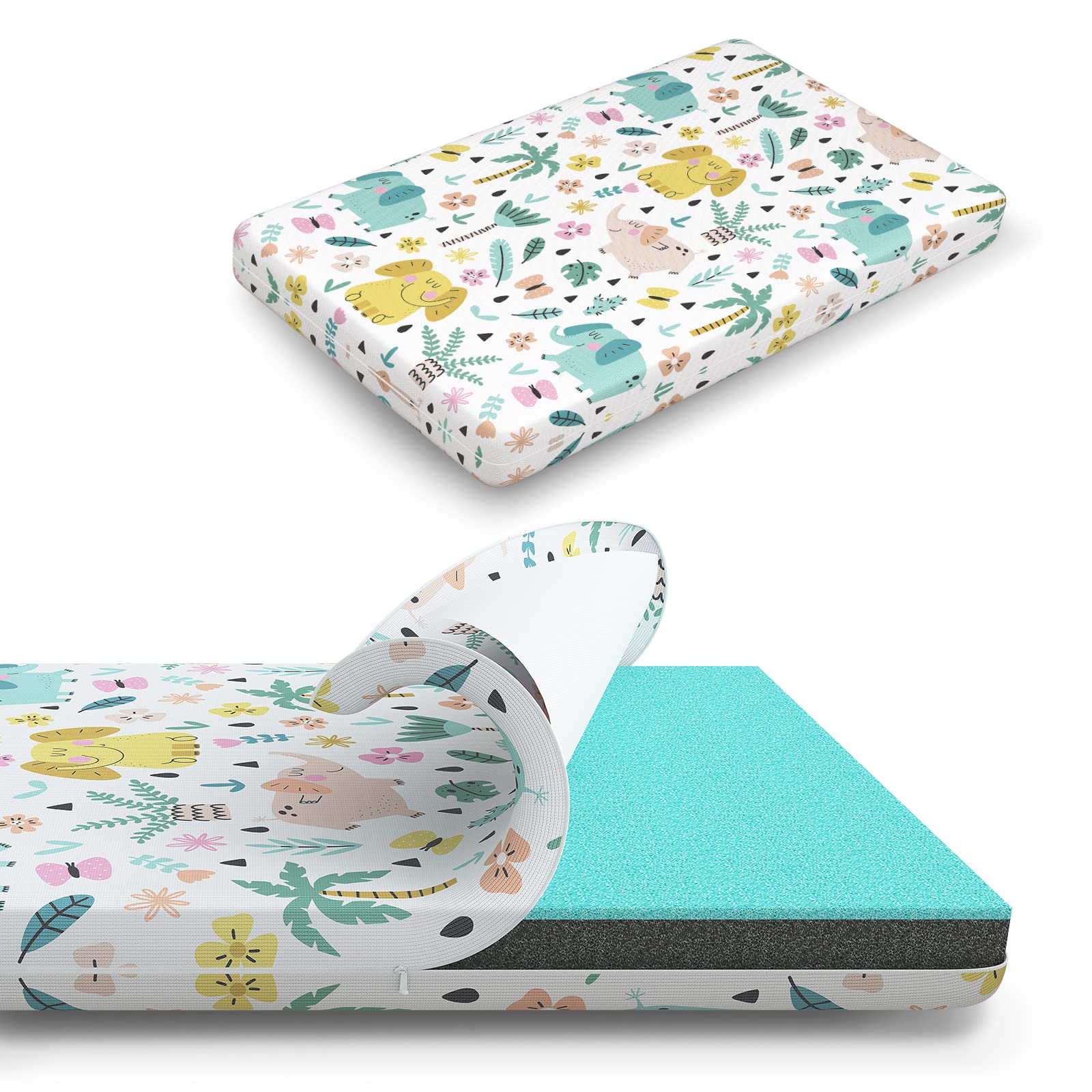 Breathable Pack n Play Mattress with Detachable Mesh Cover - Machine Washable, Dual-Stage Toddler Mattress (38x26
