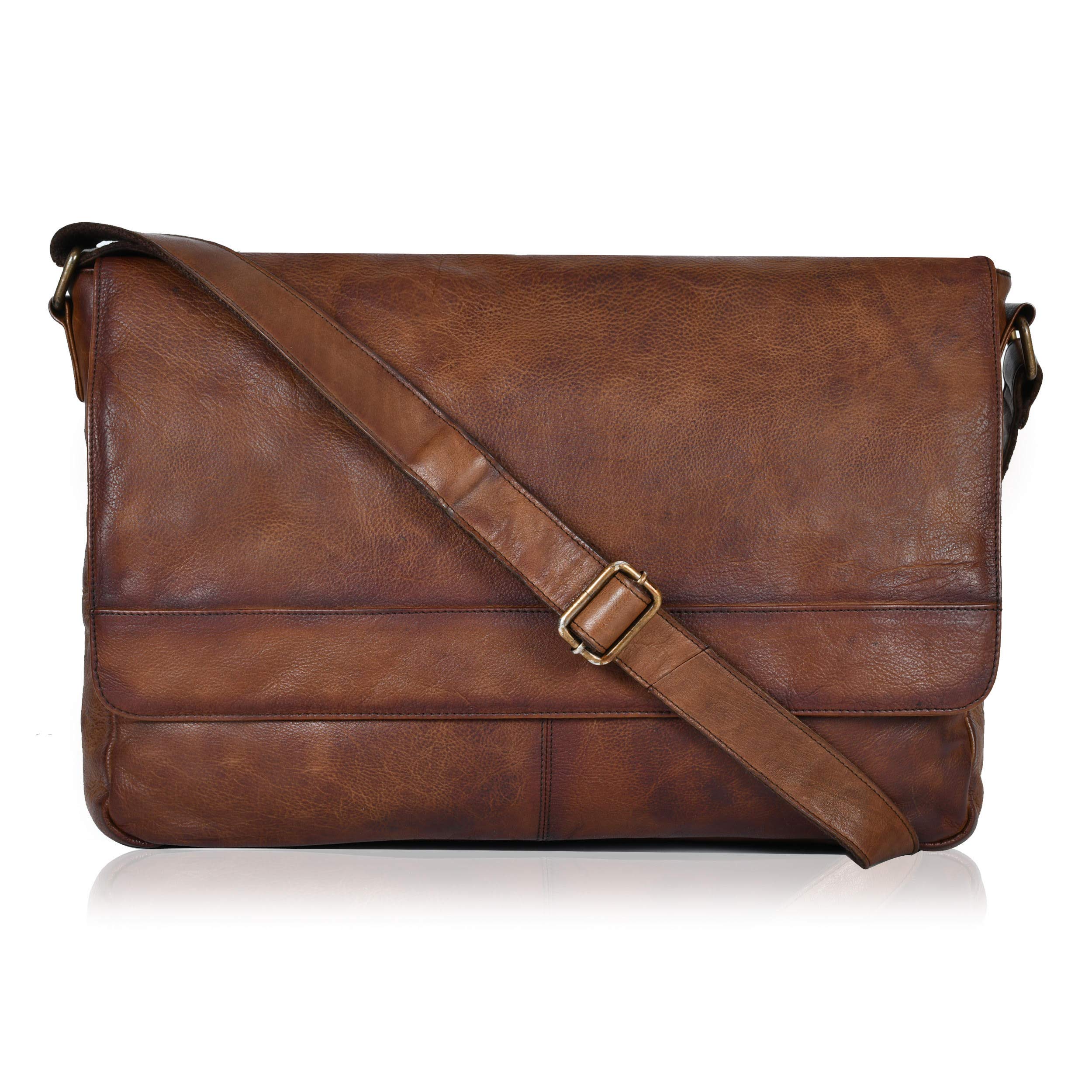 Ozora Genuine Leather Unisex Crossbody Messenger Bag - Adjustable Strap Fits 17 Inch Laptop - Perfect for Travel, Work & Daily Commute - Durable Leather Shoulder Bag for Men & Women