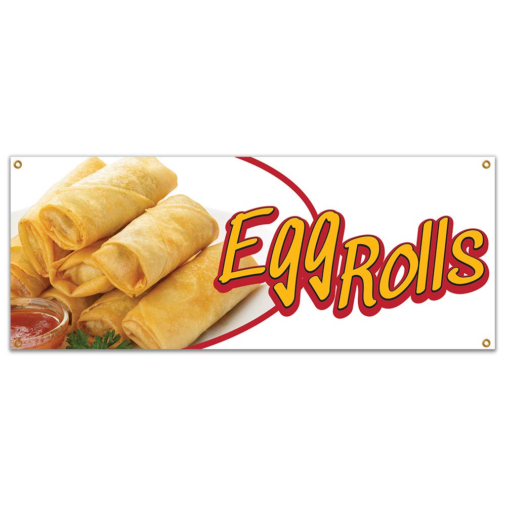 48-Inch Egg Rolls Banner for Concession Stands & Food Trucks - Single-Sided Vinyl Sign for Chinese Snack Promotion | Perfect for Street Fairs, Night Markets & Asian Food Festivals