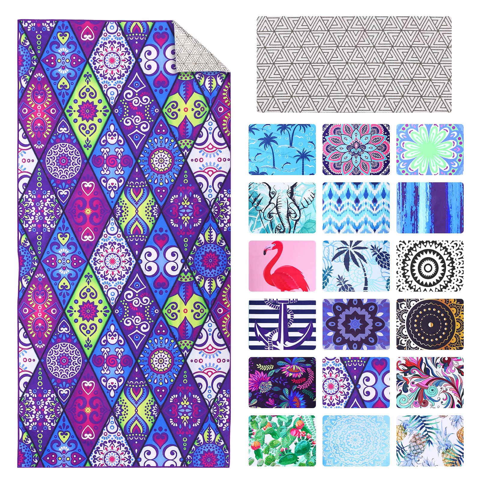 Quick-Dry Microfiber Sandproof Beach Towel - Lightweight Compact Travel & Pool Blanket for Swimming, Camping, Picnics - Perfect Gift for Women, Men, Adults - Boho Style Outdoor Accessories