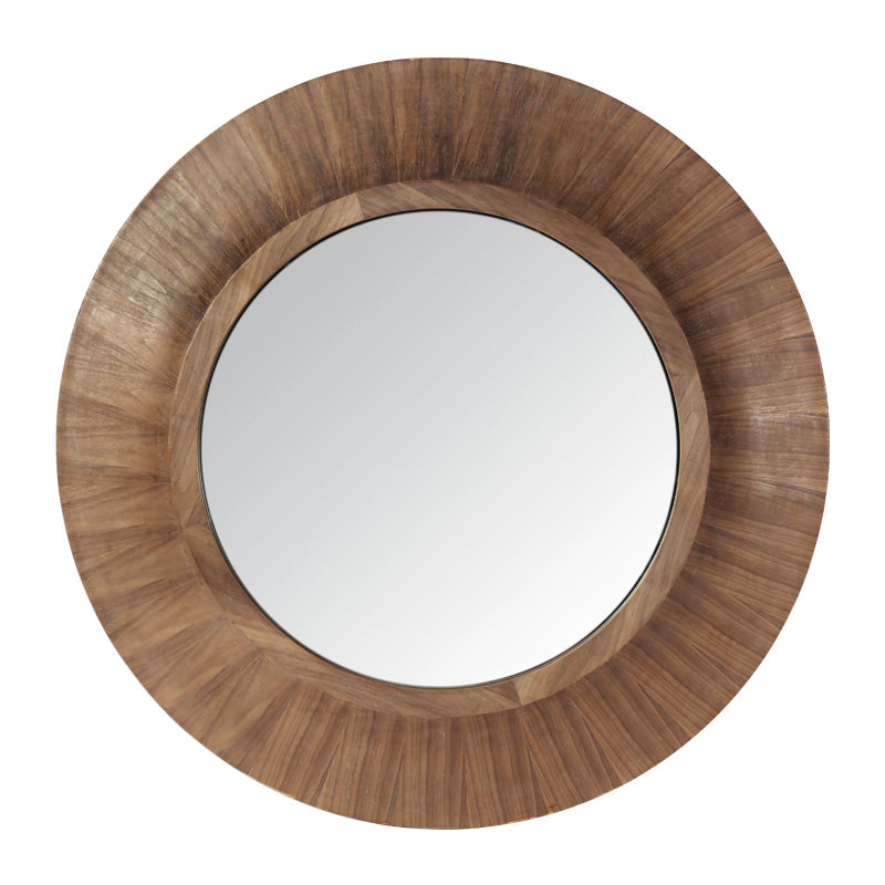 Milan Wooden Round Mirror - Natural Wood Frame, 90cm/35.4 Inch - Perfect for Living Room, Bedroom & Boho Home Decor