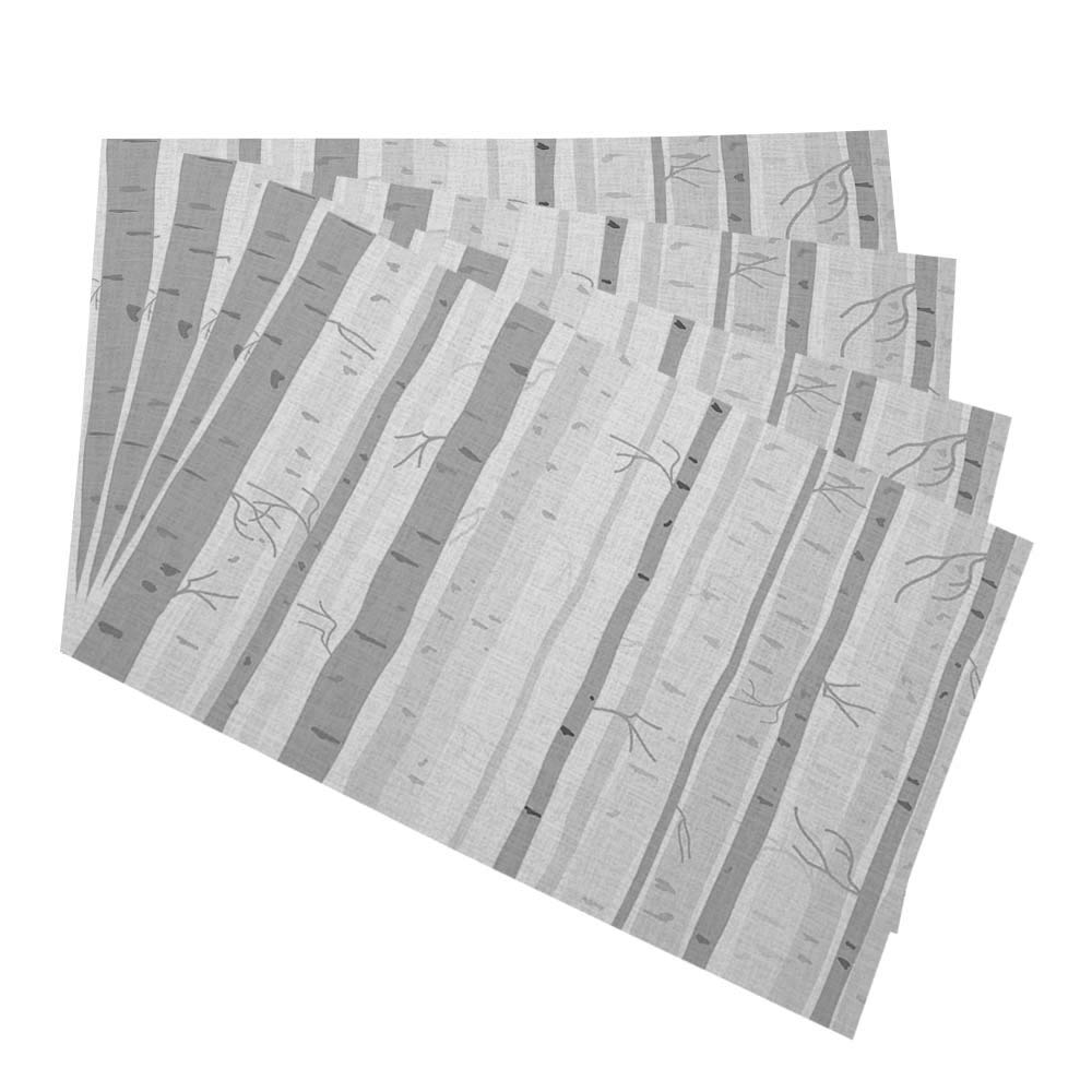 HOSNYE Set of 4 Birch Tree Silhouette Placemats - Black and White Pine Design Washable Fabric Table Mats for Dining Room Decor, Autumn Thanksgiving Dinner Party & Everyday Use