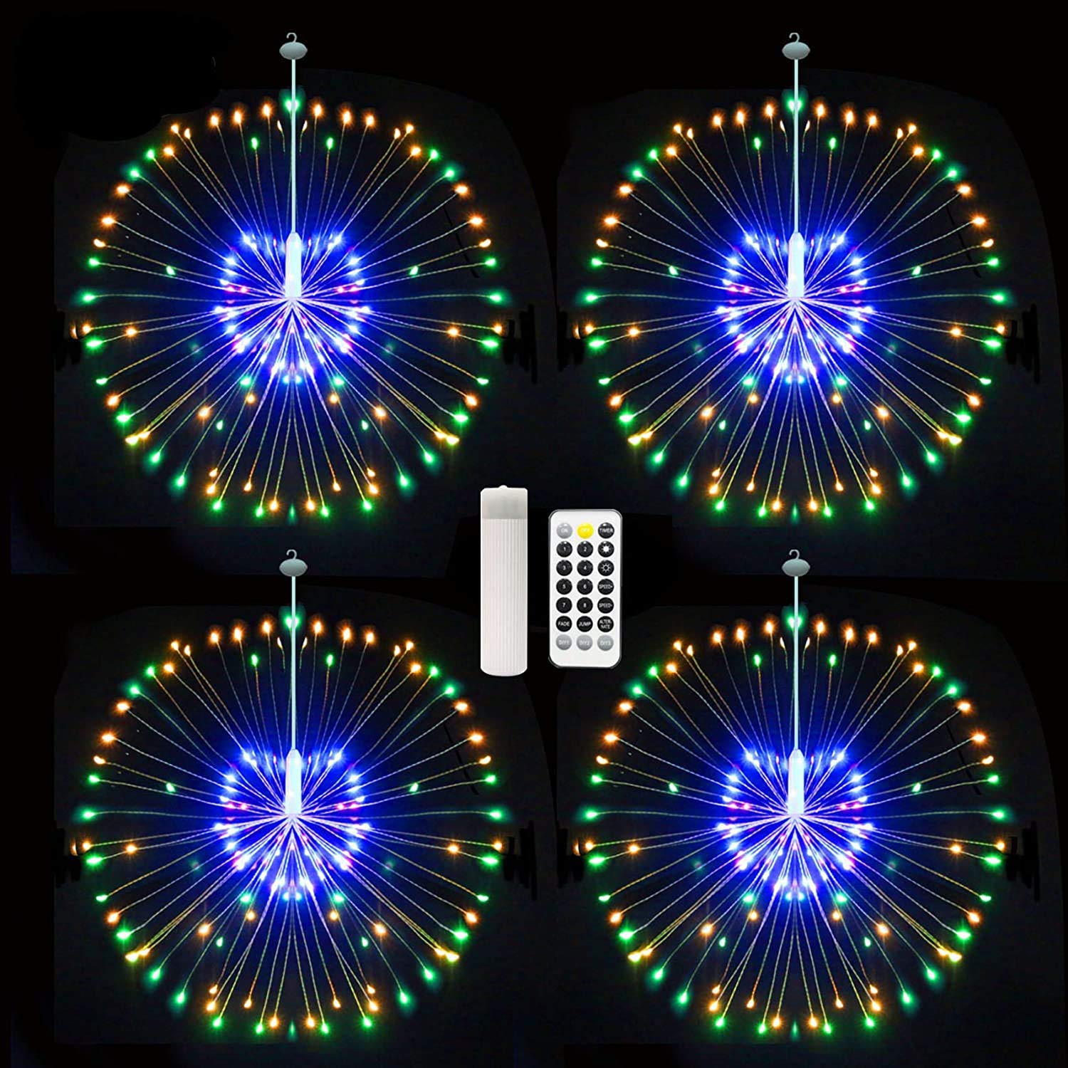 4-in-1 Rechargeable Starburst Sphere LED Lights with 1800mAh USB Power Bank - 8 Lighting Modes, Waterproof Fairy String Lights with Remote Control - Perfect for Christmas Decorations, Garden Parties, Patio Lighting & Outdoor Events