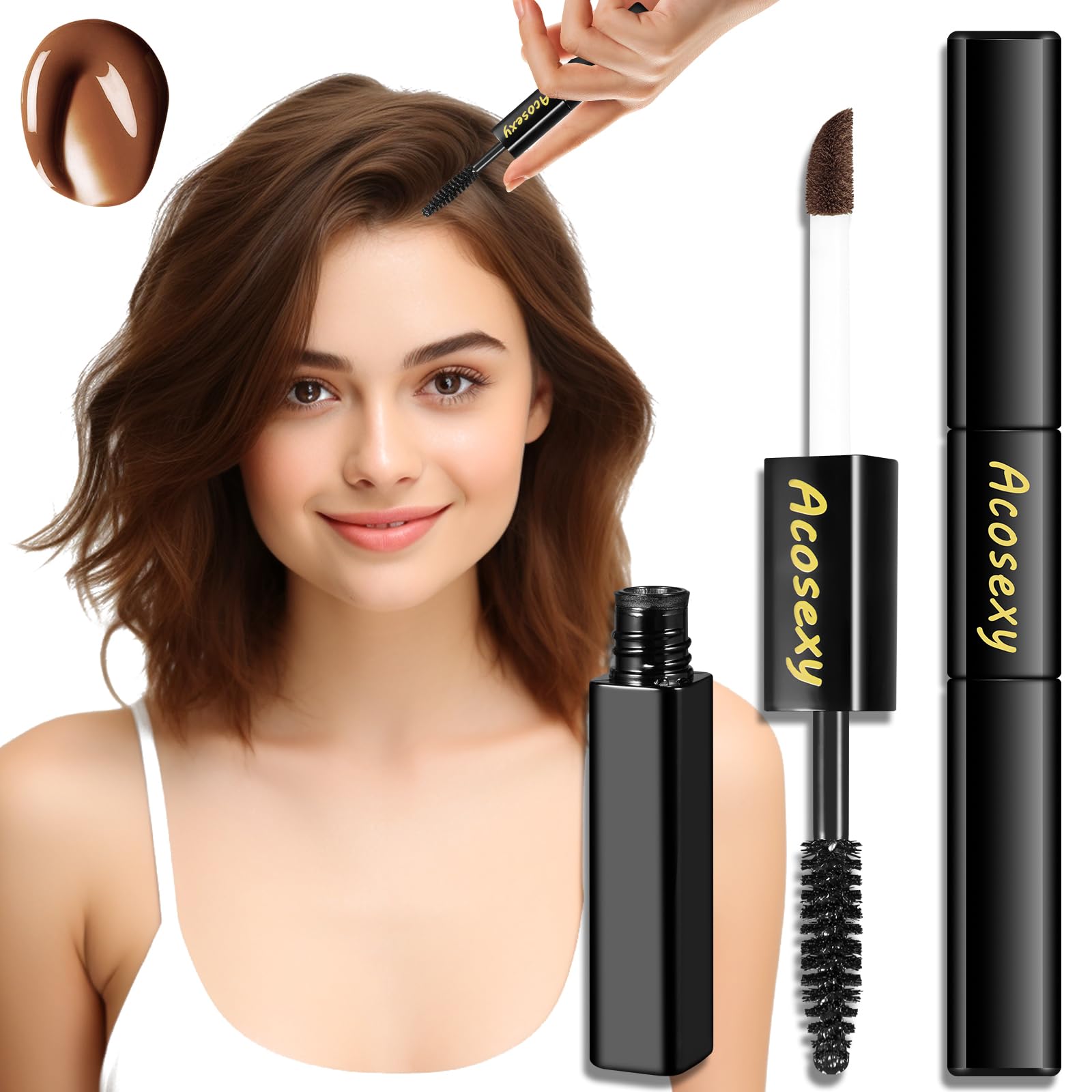 Gray Root Touch Up Brush - Quick Cover Hair Concealer Wand, Water-Resistant Temporary Gray Coverage for Roots, Mustache & Beard (Medium Brown, 1 Pack) - Perfect for Travel, Work & Everyday Use
