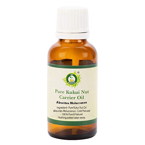 Pure Cold-Pressed Kukui Nut Oil (Aleurites Moluccanus) - 100% Natural Unrefined Body & Hair Care - Moisturizing Massage Oil for Dry Skin & Scalp - 30ml (1.01oz) by R V Essential - Perfect for Aromatherapy, DIY Beauty Recipes & Hawaiian Skincare Rituals
