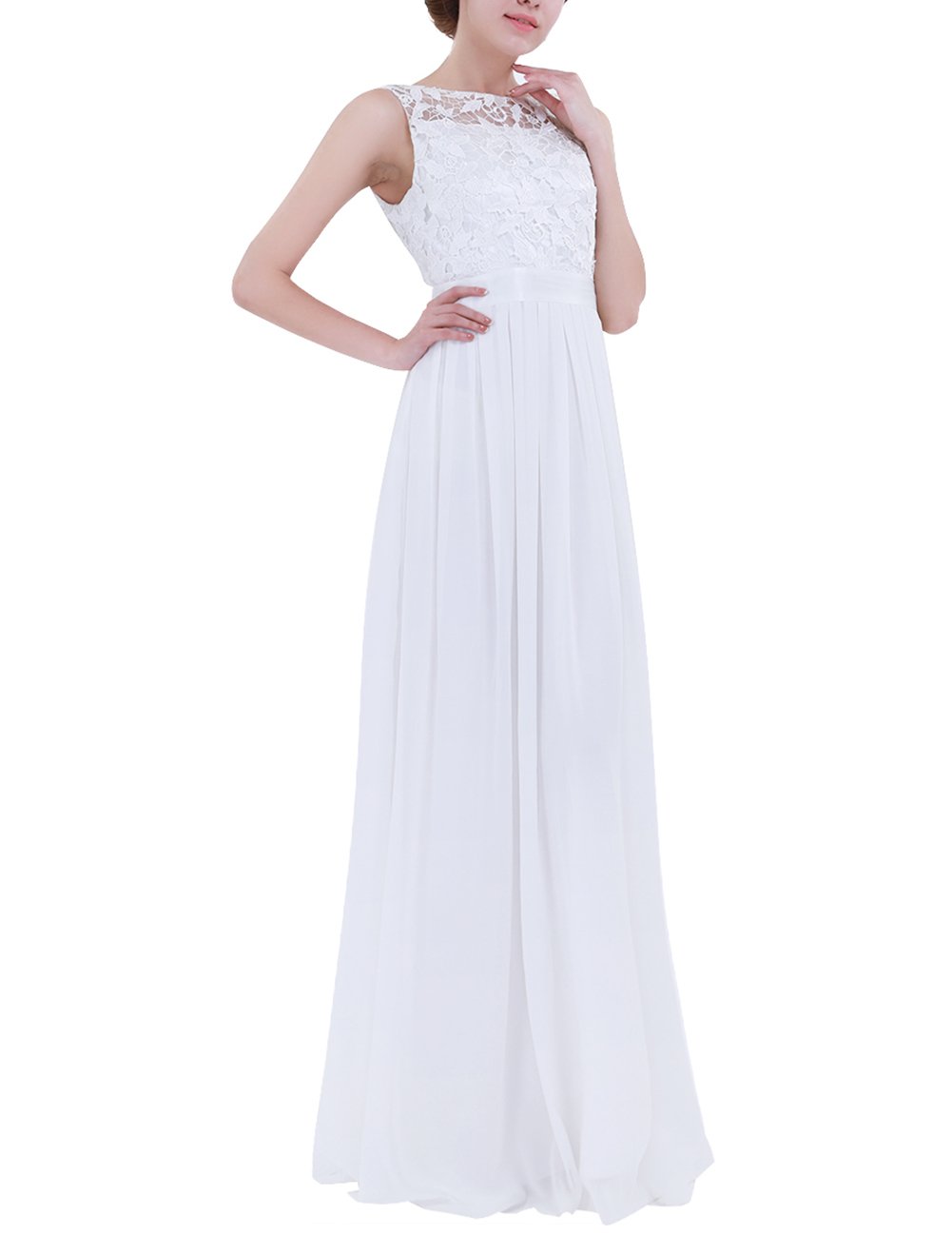 ACSUSS Women's Elegant Crochet Lace Chiffon Maxi Dress - Wedding, Bridesmaid, Evening Gown & Prom Dress for Special Occasions | Perfect for Weddings, Parties, Formal Events & Romantic Date Nights
