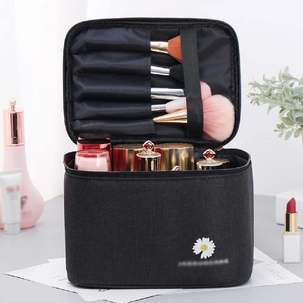 EKDSPW Waterproof Travel Makeup Bag for Women - Large Capacity Cosmetic Organizer with Zipper, Portable Toiletry Case for Beauty Essentials (Black) - Perfect for Travel, Gym, and Daily Storage
