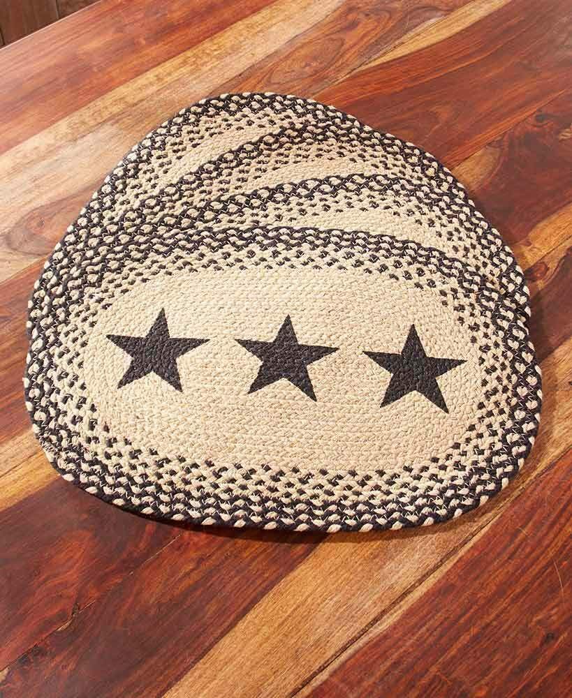 4-Pack Black Star Braided Oval Placemats for Farmhouse Dining - Rustic Table Setting Decor for Thanksgiving, Christmas & Everyday Use
